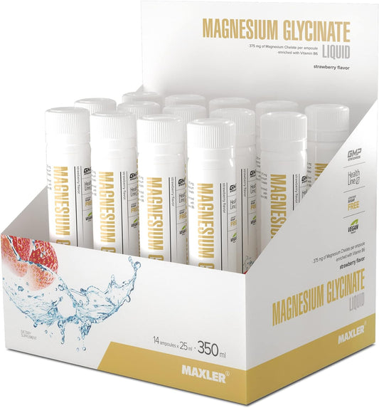 MAXLER Magnesium Glycinate Liquid, Strawberry, 14 x 25 ml,