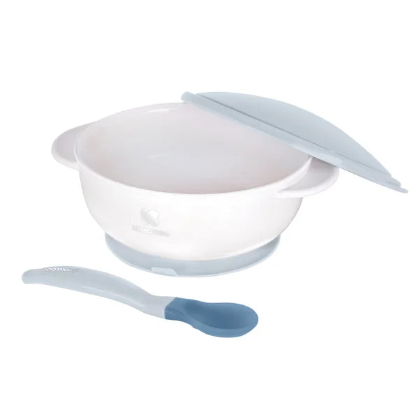 KikkaBoo Bowl with lid and spoon with heat sensor blue