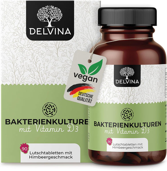 Delvina Bacterial Cultures with Vitamin D3 Raspberry Flavor - 90 Lozenges