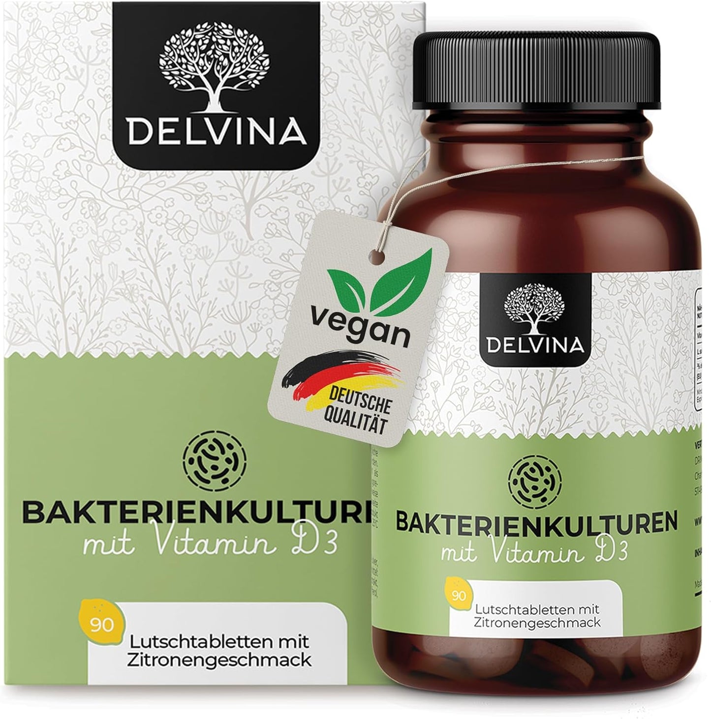 Delvina Bacterial Cultures with Vitamin D3 Lemon Flavor - 90 Lozenges