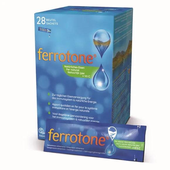 Ferrotone 100% natural source of iron with vitamin C 28 bags x25 ml