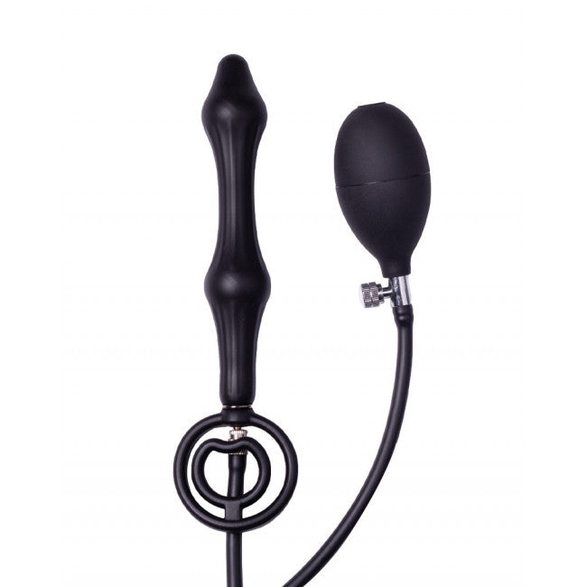 Rimba Latex Play Inflatable Anal Plug with Double Balloon and Pump Black