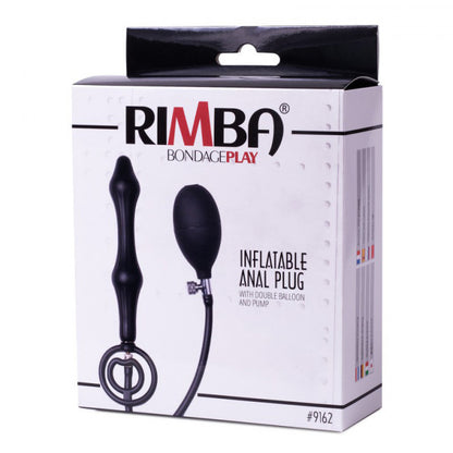 Rimba Latex Play Inflatable Anal Plug with Double Balloon and Pump Black
