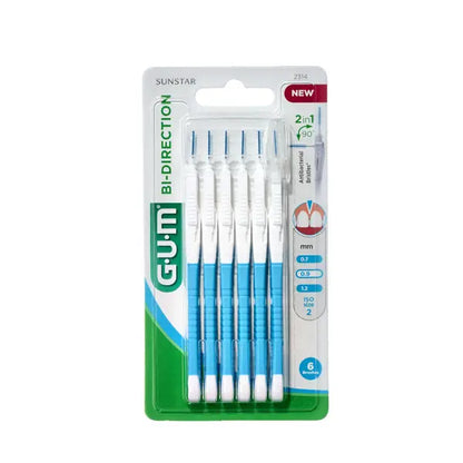 GUM BI-DIRECTION blue 0,9 mm interdental brush 6 pcs