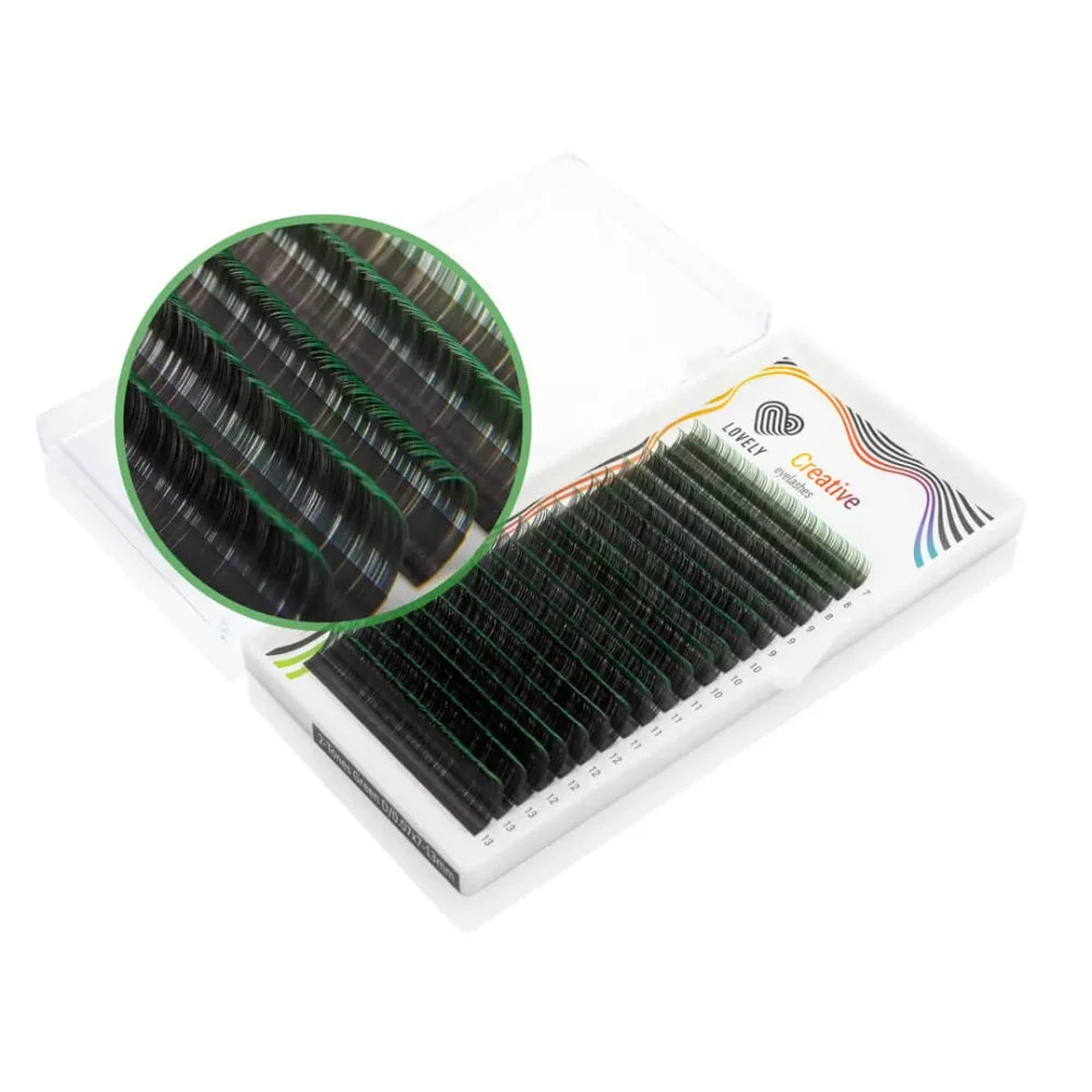 LOVELY artificial eyelashes Ombre green D 0.07 mix 7-13 mm (20 lines)