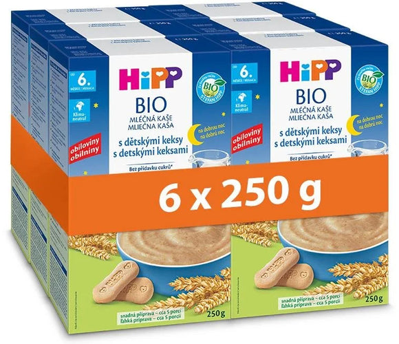 HiPP Organic Milk Porridge for Good Night with Baby Biscuits 6× 250g