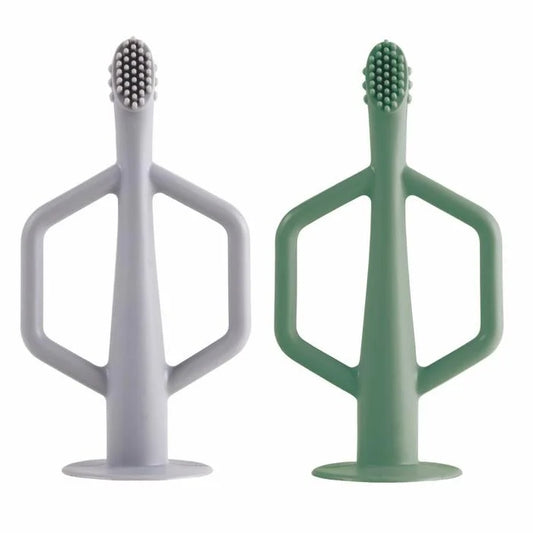 Tiny Twinkle Set of 2 silicon toothbrushes for kids Olive/Grey