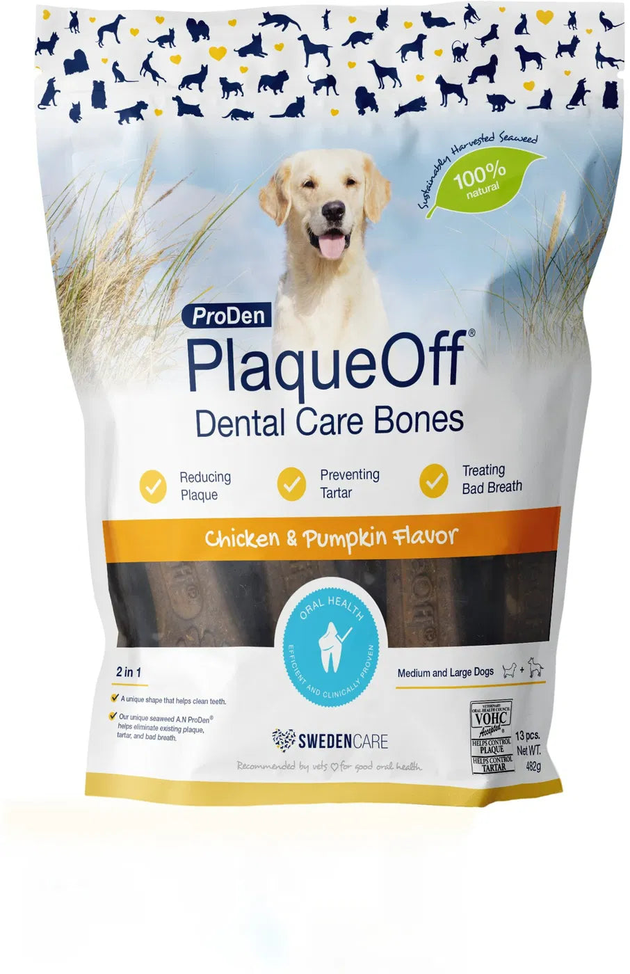 ProDen PlaqueOff Dental Bones Bites Dog Treats, Chicken 482g