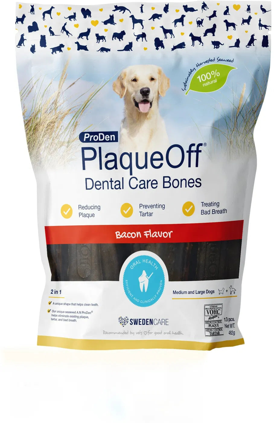 ProDen PlaqueOff Dental Bones Bites Dog Treats, Bacon Flavor 482g