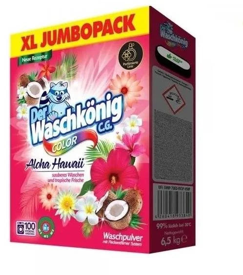 DER WASCHKÖNIG Color Laundry Detergent XL Jumbo Pack Aloha Hawaii 6,5 kg (100 washes)