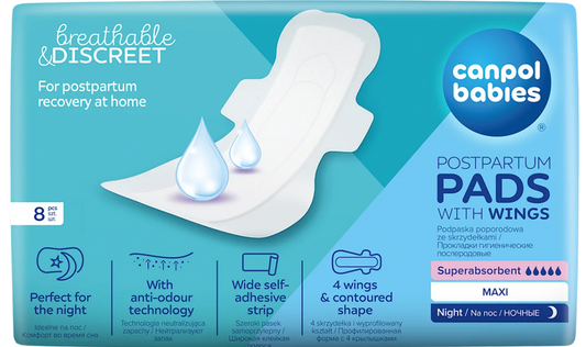 Canpol babies postpartum night pads with wings, 8 pcs