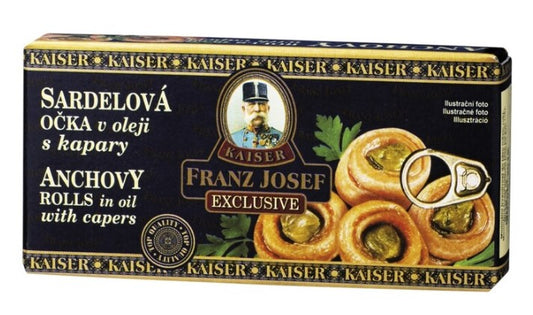 Franz Josef Kaiser Anchovy Rolls in oil with Capers 3 x 27g