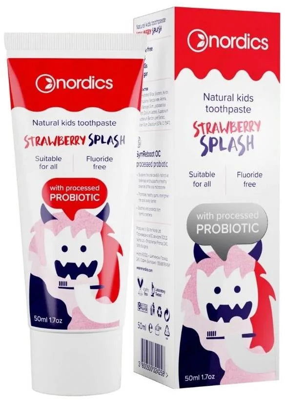 NORDICS natural toothpaste for kids strawberry with probiotics (1 year+), 50 ml