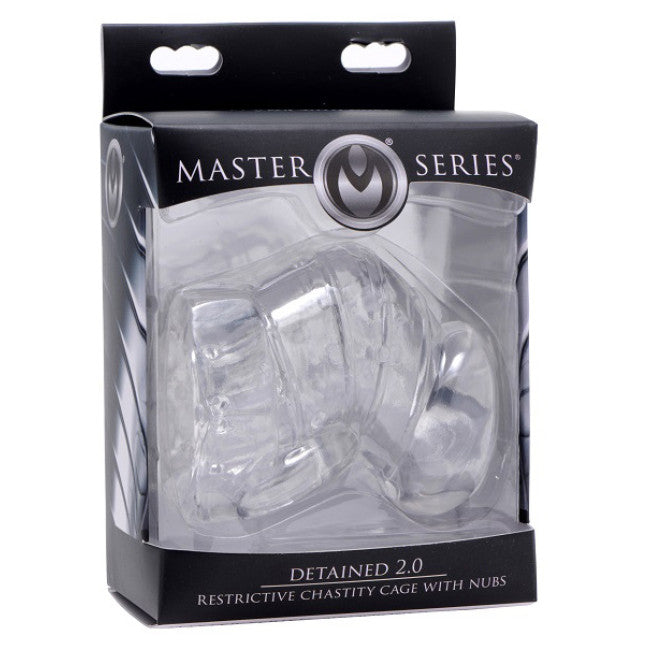 Master Series Detained 2.0 Chastity Cage with Nubs Clear