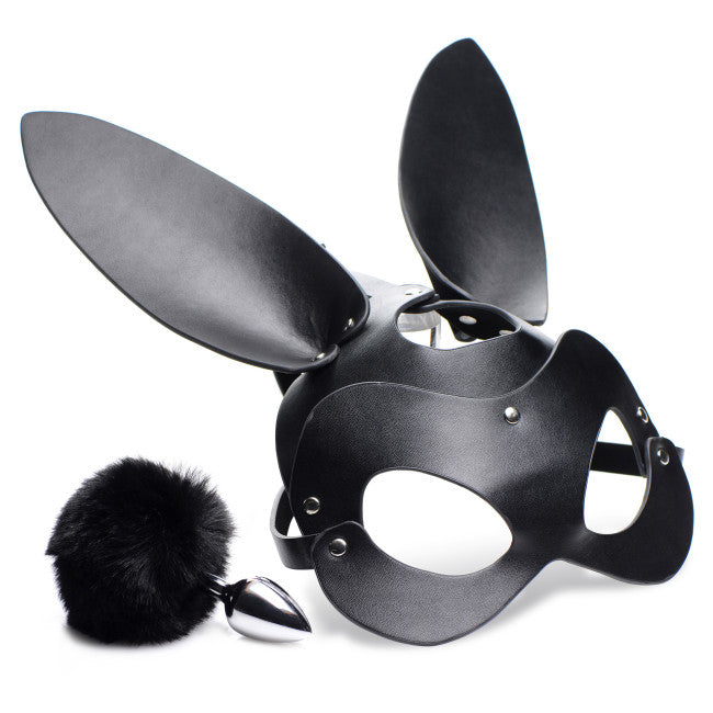 Tailz Bunny Tail Anal Plug and Mask Set Black