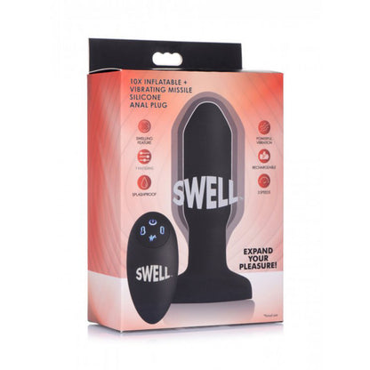 Swell 10x Inflatable and Vibrating Missile Silicone Remote Anal Plug Black