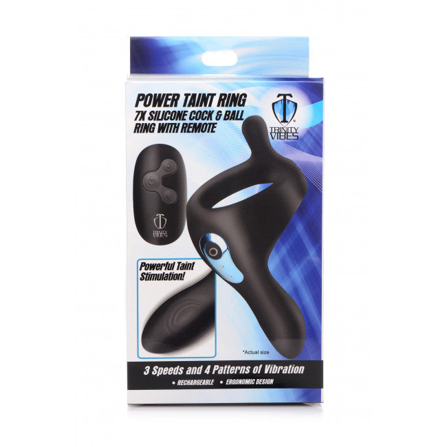 Trinity Vibes Power Taint 7X Silicone Cock and Ball Ring with Remote