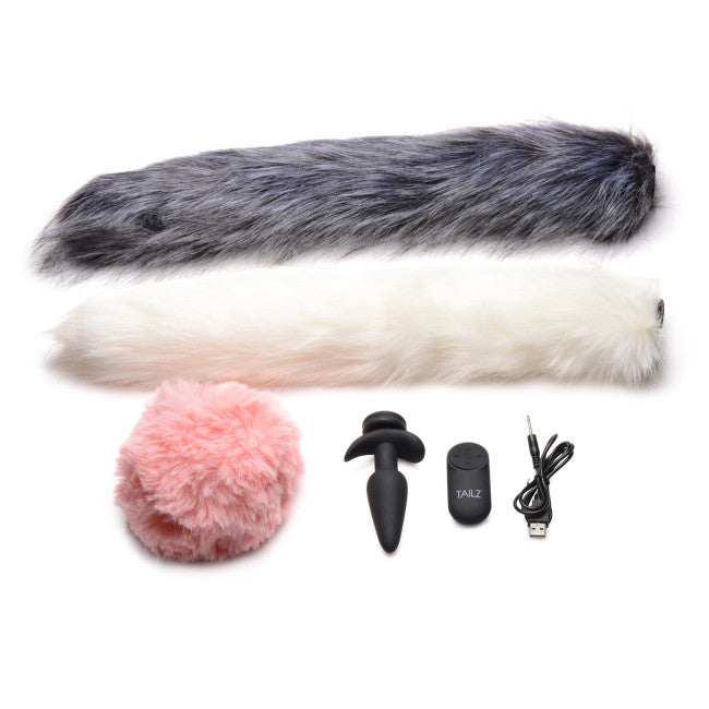 Tailz Snap-On Vibrating Silicone Anal Plug & 3 Tails with Remote