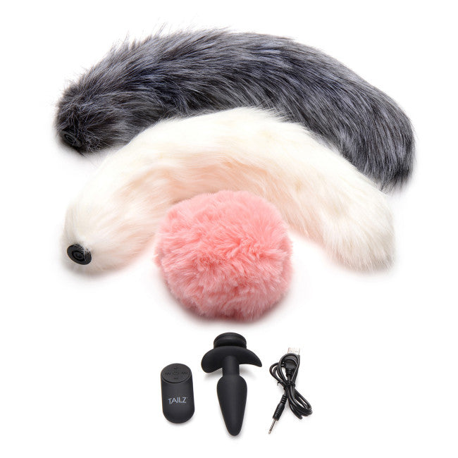 Tailz Snap-On Vibrating Silicone Anal Plug & 3 Tails with Remote