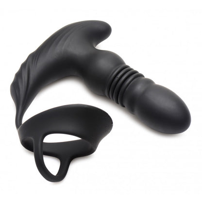 Thunderplugs 10X Thrusting Silicone Vibrator with Cock & Ball Strap & Remote Black