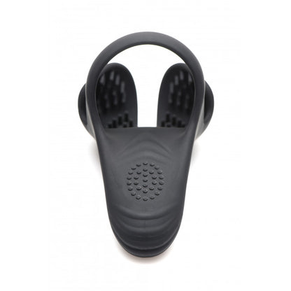 Trinity Vibes 10X Silicone Cock & Ball Ring with Taint Stim & Remote Control Black