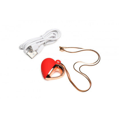 Charmed 10X Vibrating Silicone Heart Necklace Red