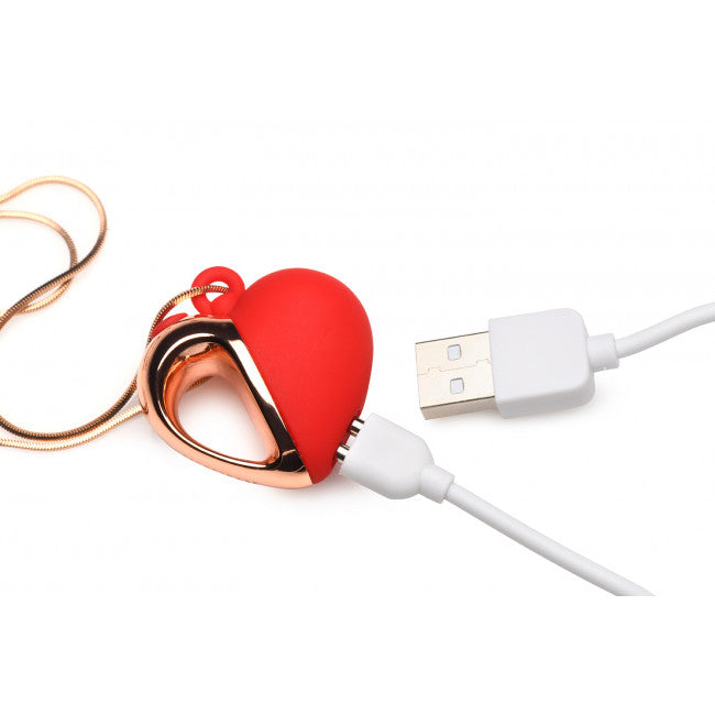 Charmed 10X Vibrating Silicone Heart Necklace Red
