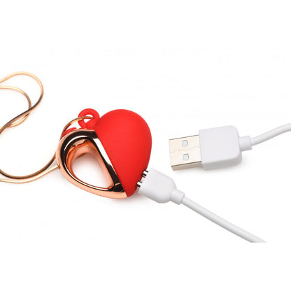 Charmed 10X Vibrating Silicone Heart Necklace Red