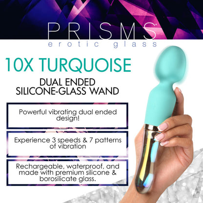 Prisms Vibra-Glass 10X Turquoise Dual Ended Silicone/Glass Wand Teal