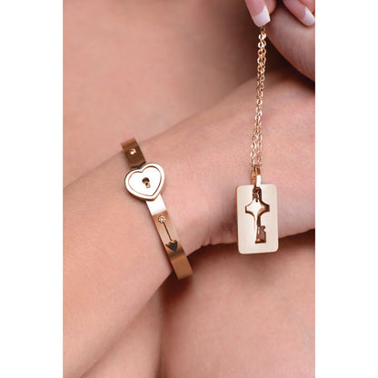 Master Series Cuffed Locking Bracelet & Key Necklace Rose Gold