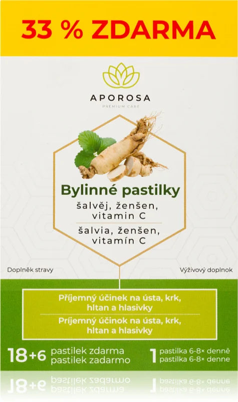 Aporosa Herbal pastilles sage, ginseng, vitamin C 24 pcs