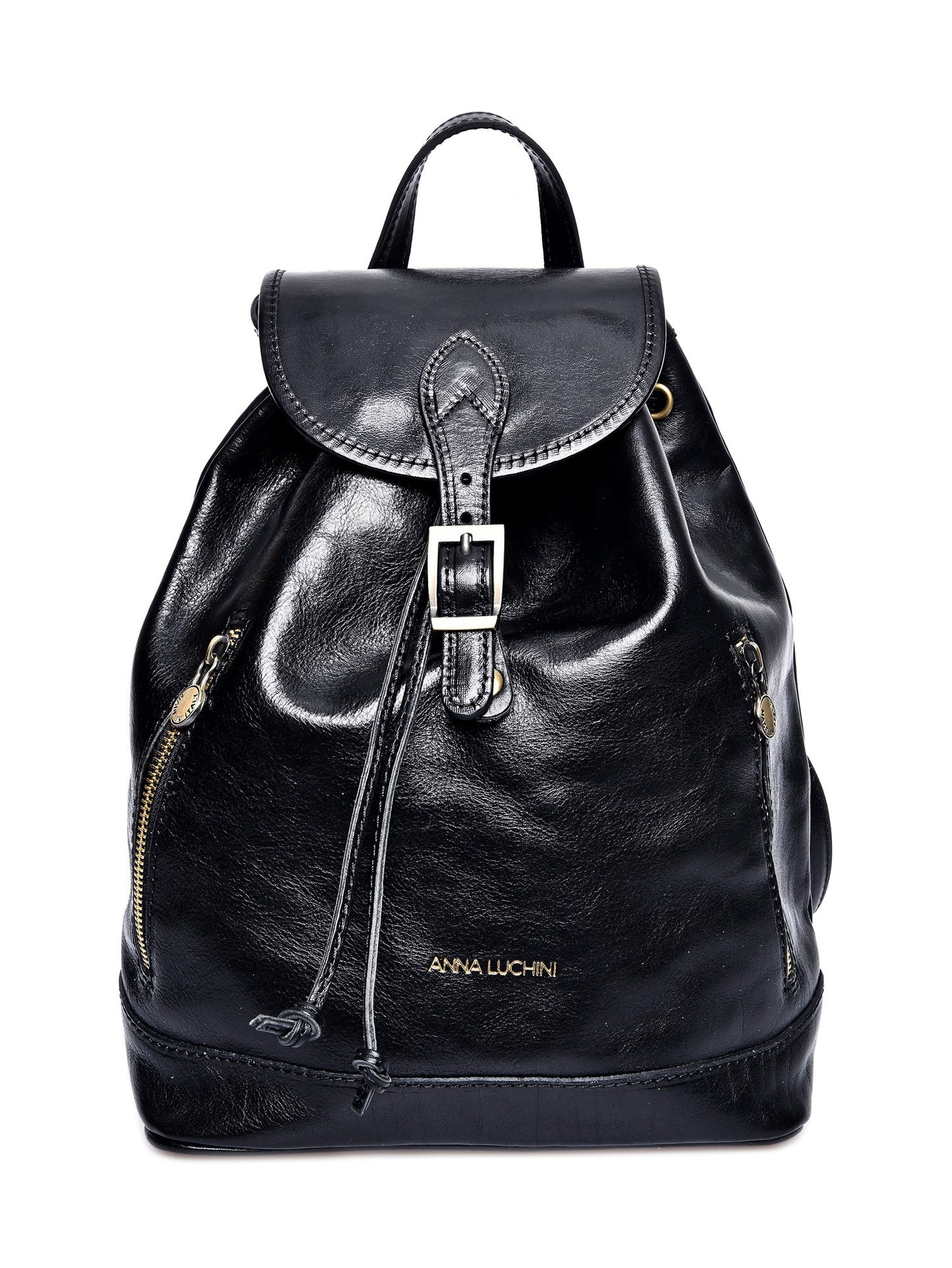 anna luchini black leather slouch backpack Anna Luchini Women's leather backpack Black