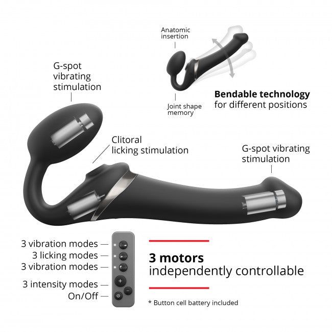 strap-on-me Multi Orgasm Strap-On Vibrator with Licking Stimulator Black XL