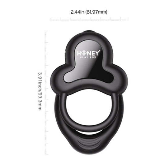 HoneyPlayBox Anello App-Controlled Vibrating Double Cock Ring with Clitoral Stimulator Black