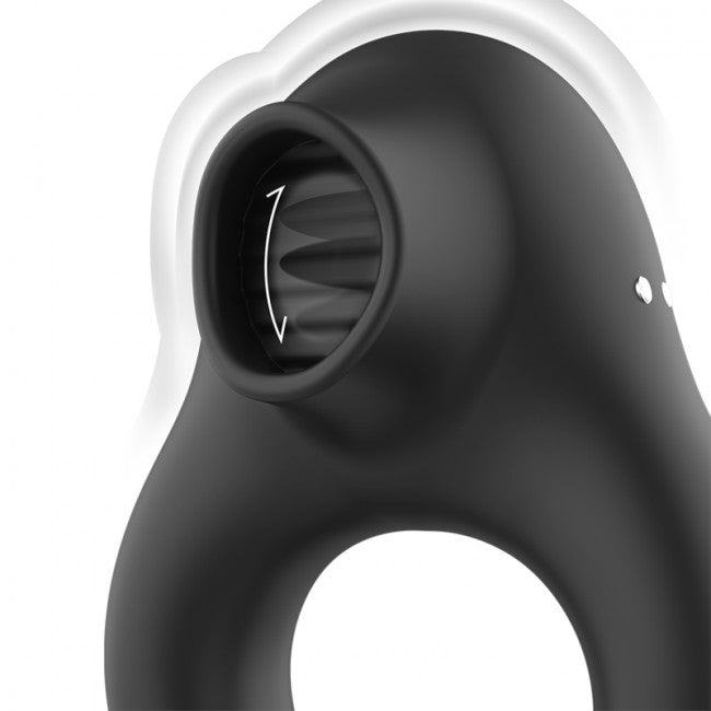 Black & Silver Cock Ring Vibrating & Licking Silicone Rechargeable Black