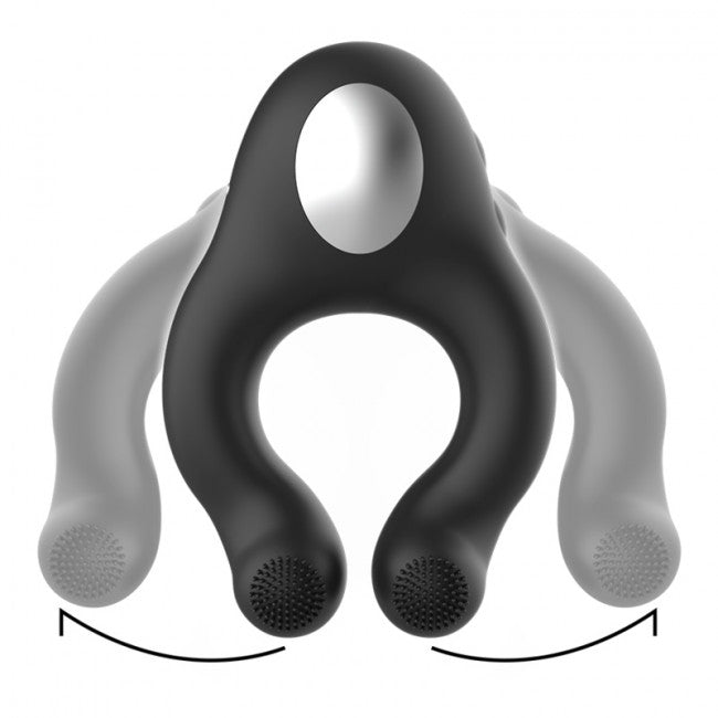 Black & Silver Cock Ring Vibrating & Licking Silicone Rechargeable Black