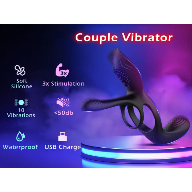 SuperLove Vibrating 3in1 Cock Ring for Couples with Remote Black  My Dr. XM