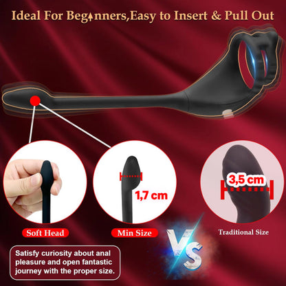 SuperLove Dual Vibrating Cock Ring Anal Lock & Prostate Massager with Remote Black