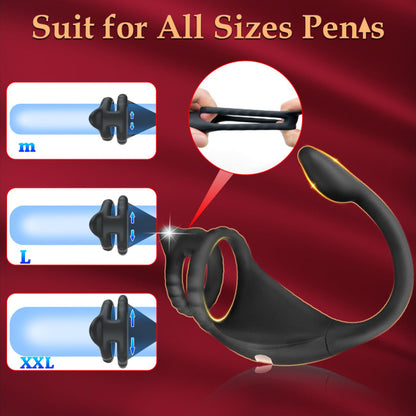 SuperLove Dual Vibrating Cock Ring Anal Lock & Prostate Massager with Remote Black