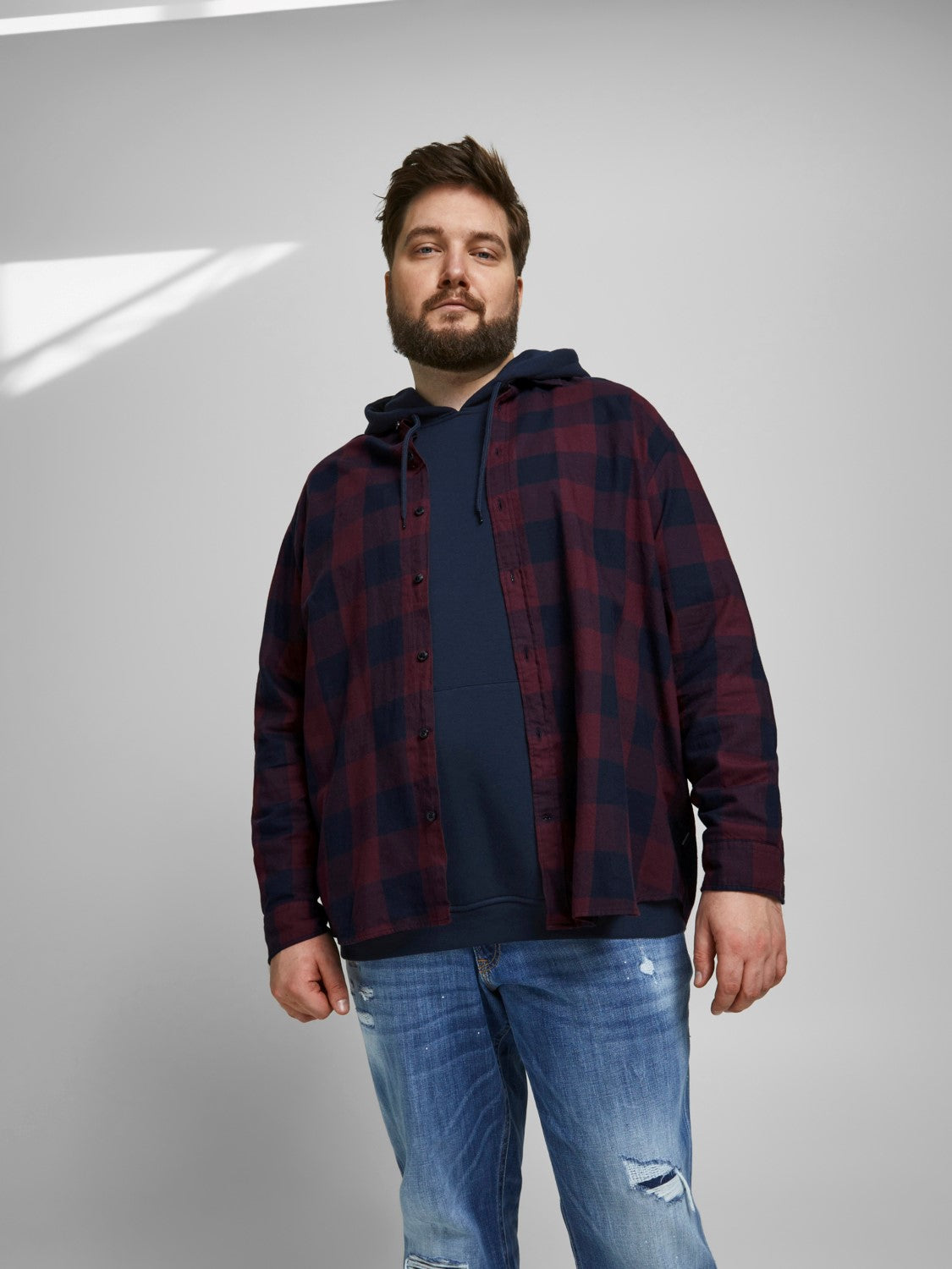 Jack&Jones PLUS Men's shirt JJEGINGHAM Loose Fit Port Royale