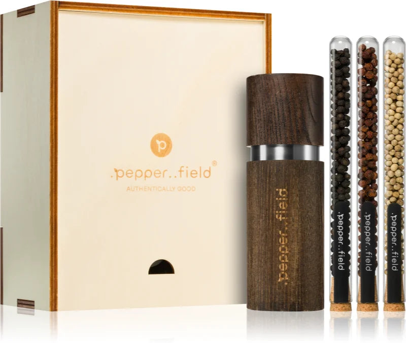 .pepper..field Kampot pepper test tube set with grinder gift set Brown