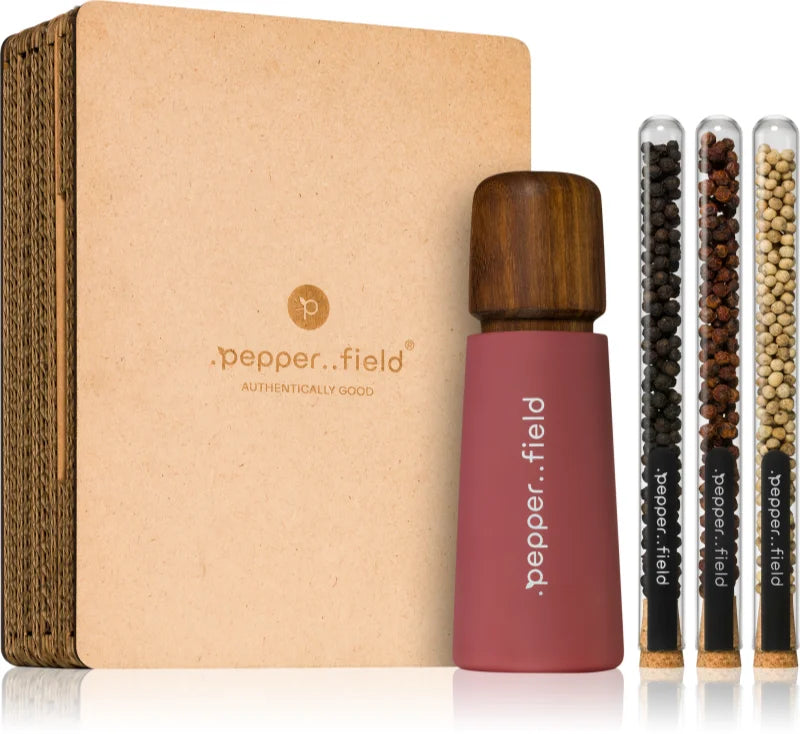 Kampot Pepper Test Tube Set with Scandinavian Red Grinder gift set