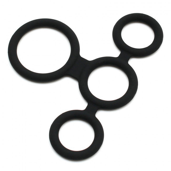 Rimba Latex Play Quatro Cock Ring and Ball Splitter Black