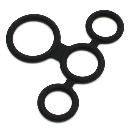 Rimba Latex Play Quatro Cock Ring and Ball Splitter Black