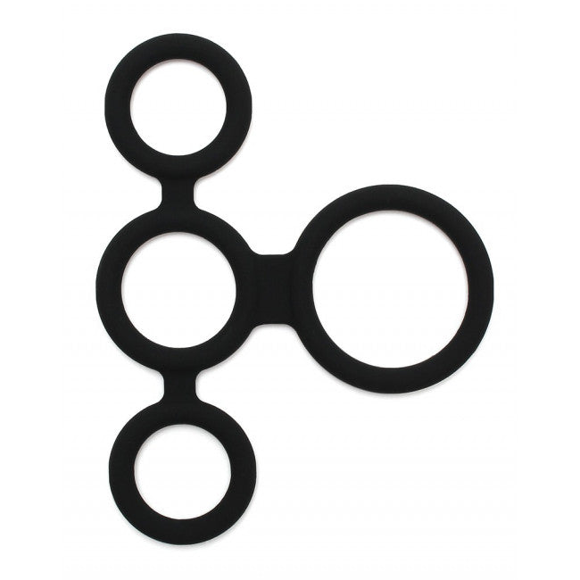 Rimba Latex Play Quatro Cock Ring and Ball Splitter Black