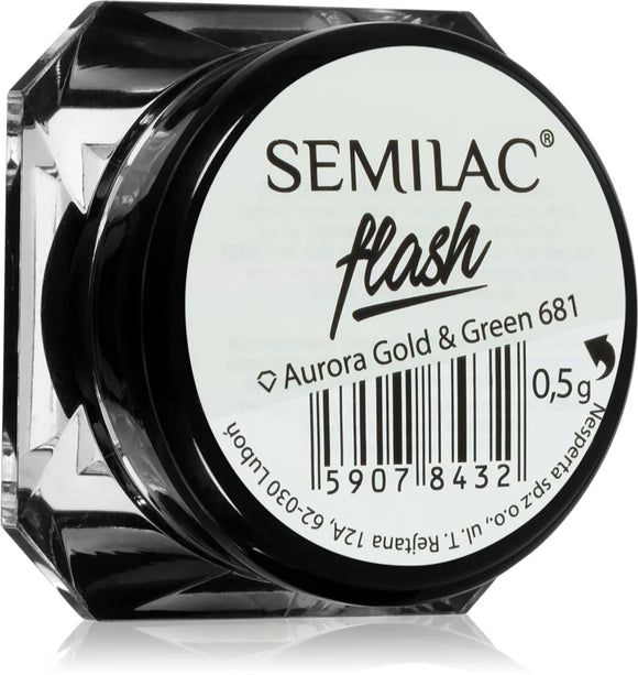 Semilac Flash glitter nail powder shade Aurora Gold & Green 681 - 0.2 g