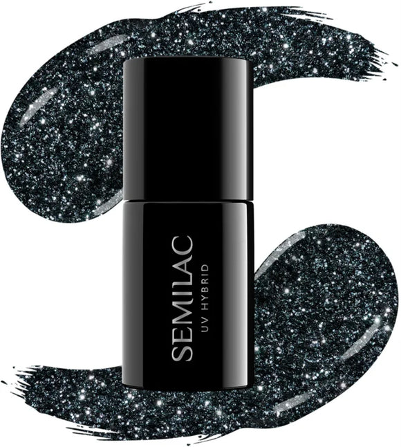 Semilac UV Hybrid Black & White gel nail polish shade 096 Starlight Night 7 ml