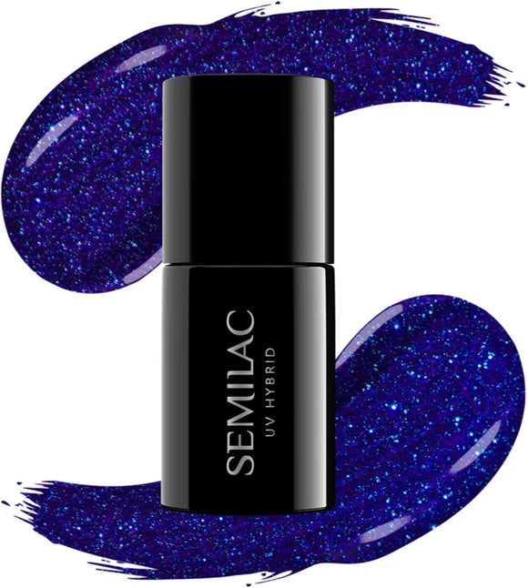 Semilac UV Hybrid Ocean Dream gel nail polish shade 087 Glitter Indigo 7 ml