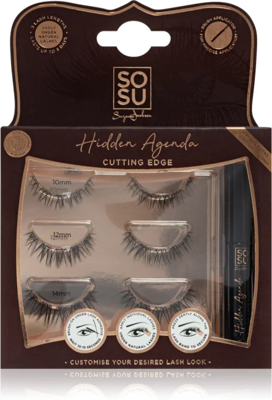 SOSU Cosmetics Hidden Agenda Cutting Edge 10 mm, 12 mm, 14 mm bunched glue-on eyelashes Set