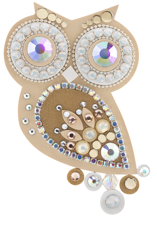 Owls beige medium Owl brooch with crystals - Original Czech Fashion Accessories